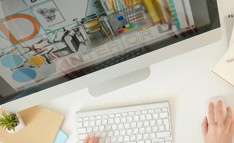 パソコンでデザインをしている写真