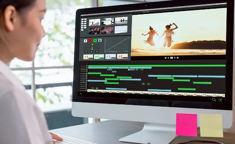 パソコンで動画編集している写真